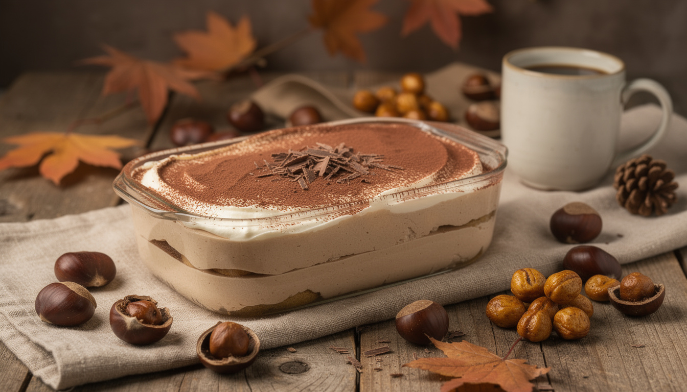 savourez le tiramisu à la crème de marron faugier, une délicieuse douceur automnale alliant onctuosité et saveurs authentiques pour réchauffer vos papilles.
