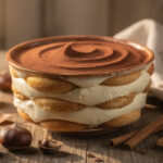 savourez l'automne avec le tiramisu à la crème de marron faugier, une gourmandise onctueuse et raffinée alliant tradition et douceur.