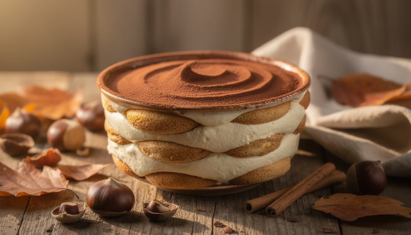 savourez l'automne avec le tiramisu à la crème de marron faugier, une gourmandise onctueuse et raffinée alliant tradition et douceur.